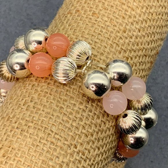 Breast Cancer Awareness Bracelet Stretch Pink Silver Fluted Ribbon Charm BCA - Picture 2 of 5